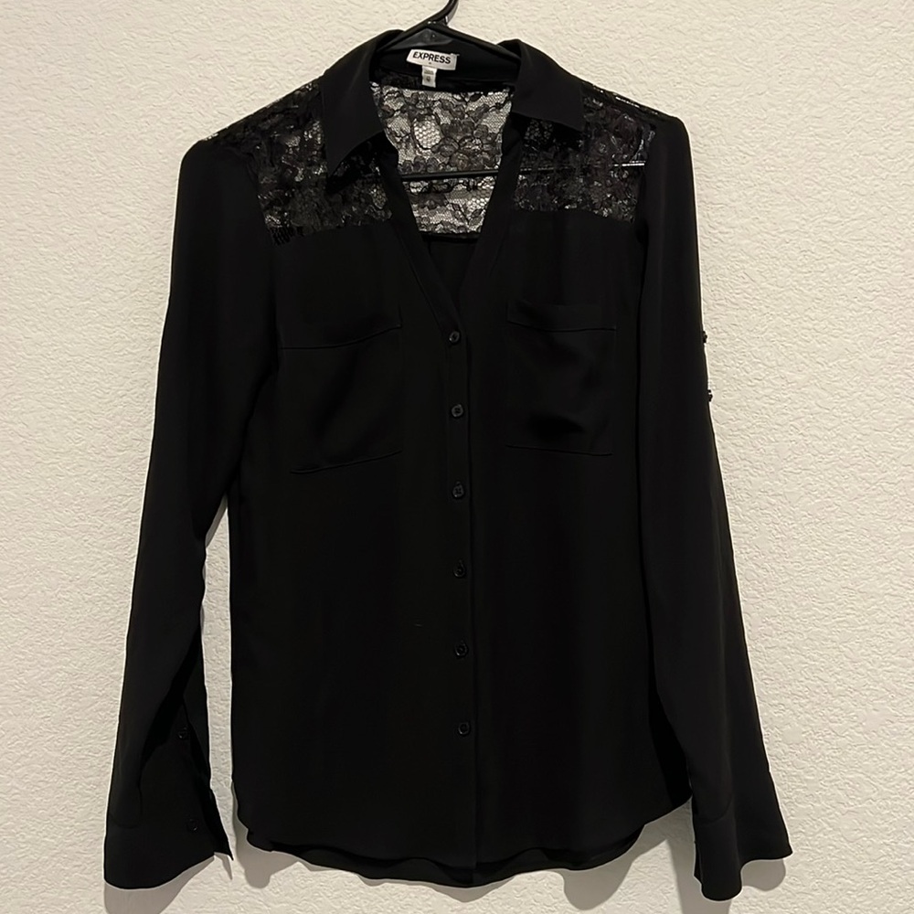 🛍Pre-Loved Express button up with Lacy shoulder area - Picture 1 of 14